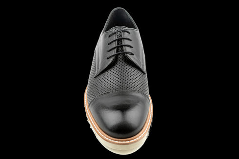 Cap Toe & Lug Sole Black Derby Sneakers for Men